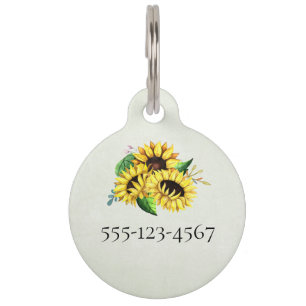 Yellow Sunflower Bouquet in Watercolor Pet Tag
