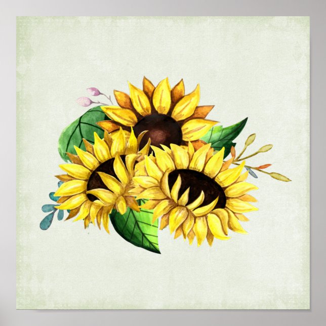 Yellow Sunflower Bouquet in Watercolor Poster (Front)