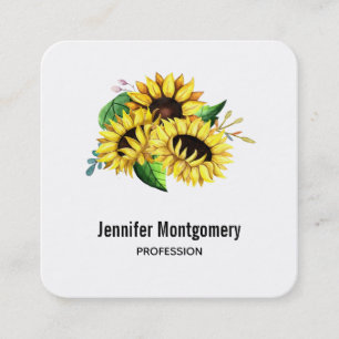 Yellow Sunflower Bouquet in Watercolor Square Business Card