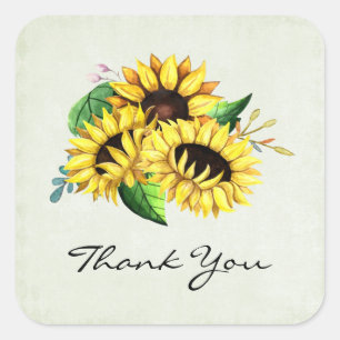 Yellow Sunflower Bouquet in Watercolor Square Sticker