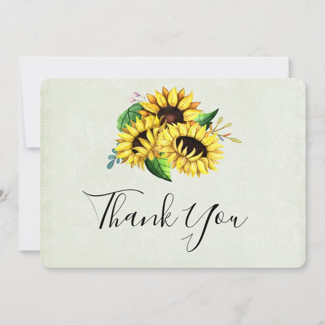 Yellow Sunflower Bouquet in Watercolor Thank You Card (Front)