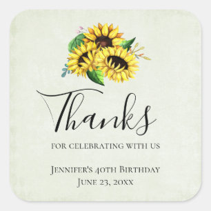 Yellow Sunflower Bouquet in Watercolor Thank You Square Sticker