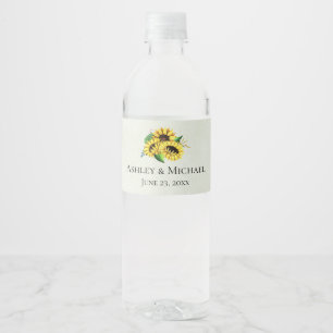 Yellow Sunflower Bouquet in Watercolor Wedding Water Bottle Label