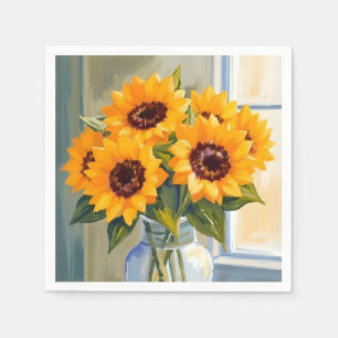 Yellow Sunflower Bouquet Watercolor Floral Napkin