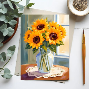 Yellow Sunflower Bouquet Watercolor Floral Postcard