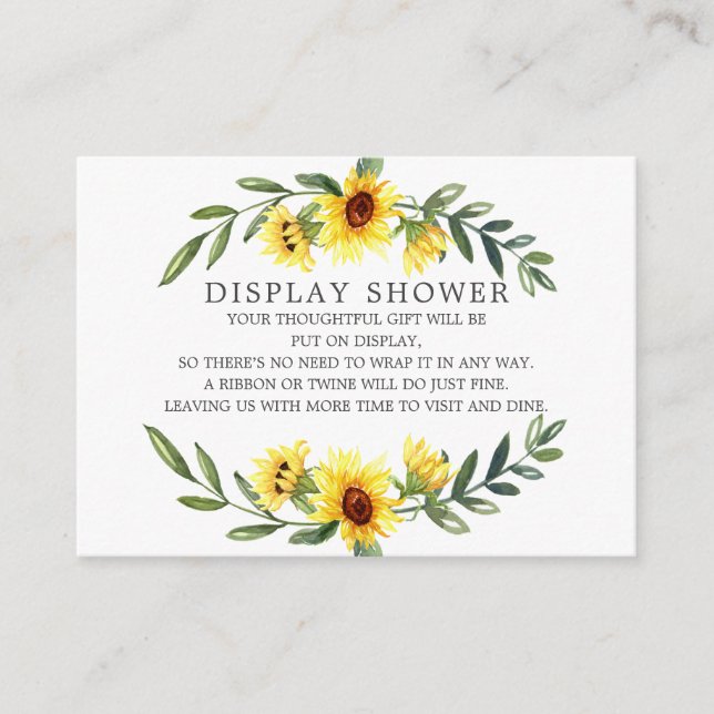 Yellow Sunflower Bridal Shower Display Shower Enclosure Card (Front)