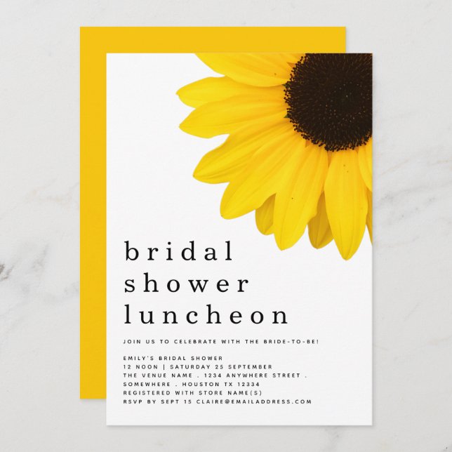 Yellow Sunflower Bridal Shower Luncheon Invitation (Front/Back)