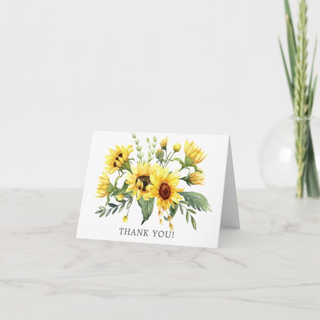 Yellow Sunflower Bridal Shower Thank You Note (Front)