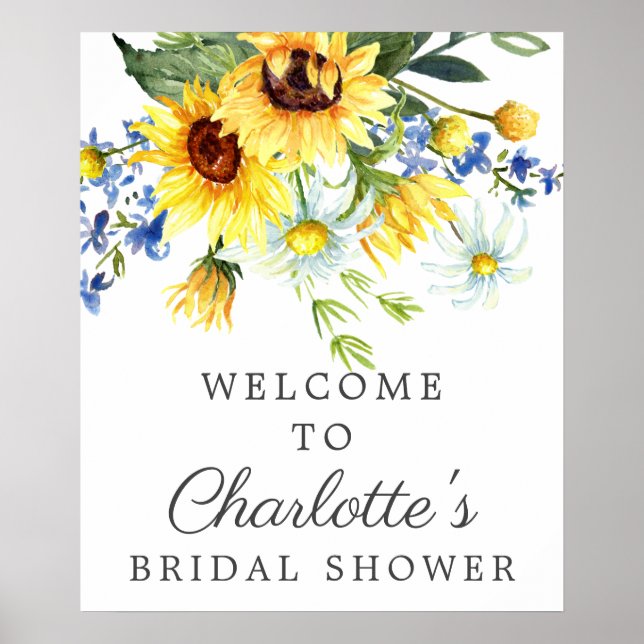 Yellow Sunflower Bridal Shower Welcome Sign (Front)