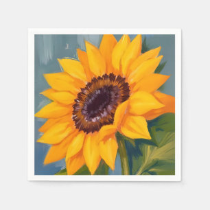 Yellow Sunflower Bright Watercolor Floral Napkin