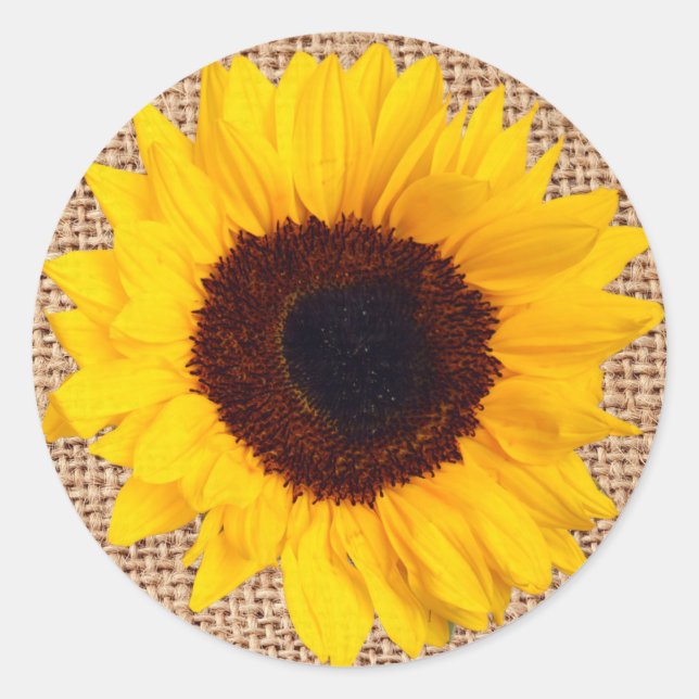 Yellow Sunflower Burlap Sticker Envelope Seal (Front)