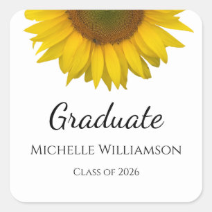 Yellow Sunflower Class of 2026 Graduation  Square Sticker
