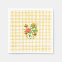 Yellow Sunflower Country Gingham Party Paper