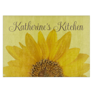 Yellow Sunflower Custom Name Cutting Board