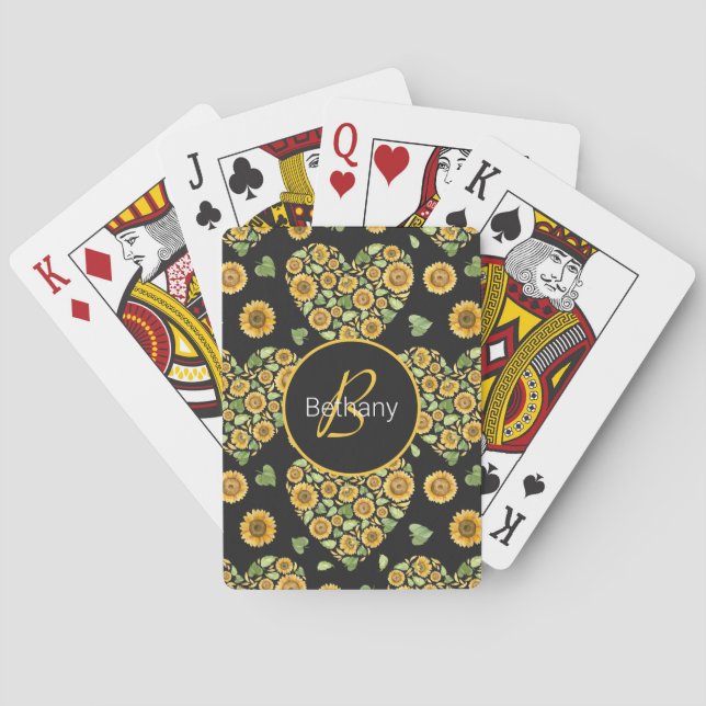 Yellow Sunflower customise name and initial  Playing Cards (Back)