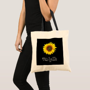 Yellow Sunflower Cute Floral Black Personalised To Tote Bag