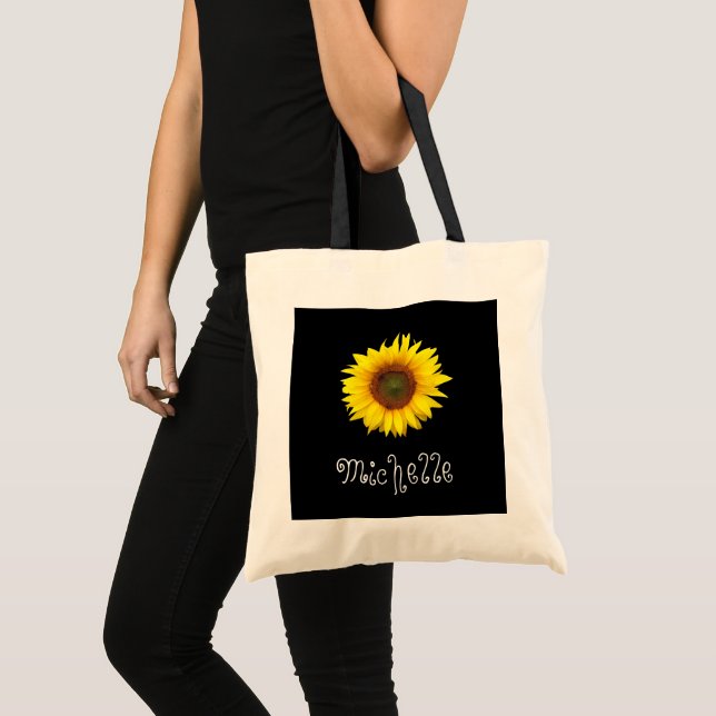 Yellow Sunflower Cute Floral Black Personalised To Tote Bag (Front (Product))