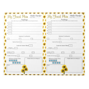 Yellow Sunflower Daily 6 Meal Food Journal Notepad