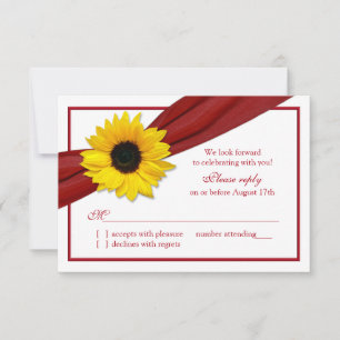 Yellow Sunflower Deep Red Ribbon Wedding RSVP