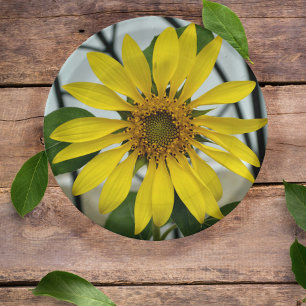 Yellow Sunflower Delicate Botanical Floral Paper Plate