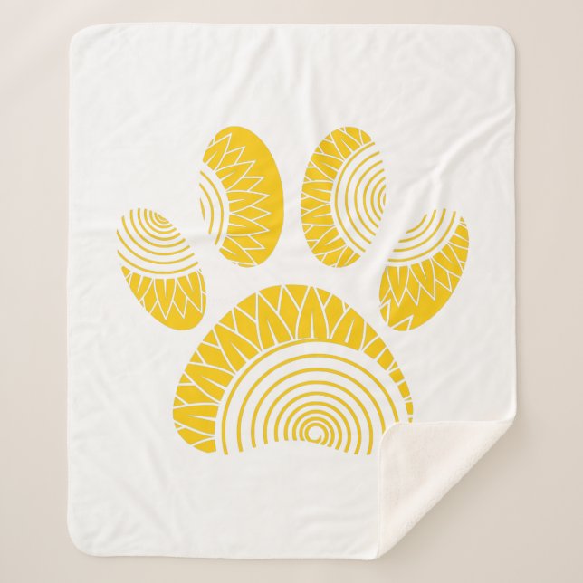 Yellow Sunflower Dog Paw Print  Sherpa Blanket (Front)