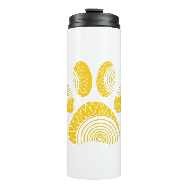 Yellow Sunflower Dog Paw Print Thermal Tumbler (Front)