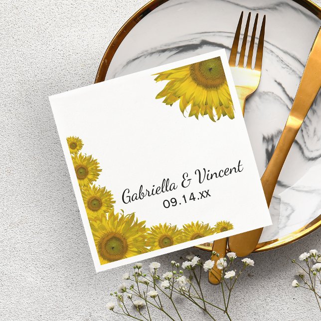 Yellow Sunflower Edge Wedding Napkin (Creator Uploaded)