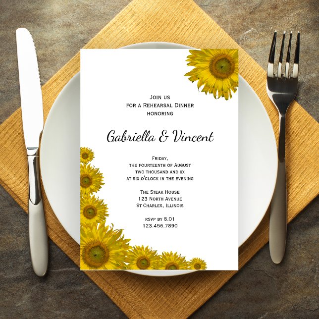 Yellow Sunflower Edge Wedding Rehearsal Dinner Invitation (Creator Uploaded)