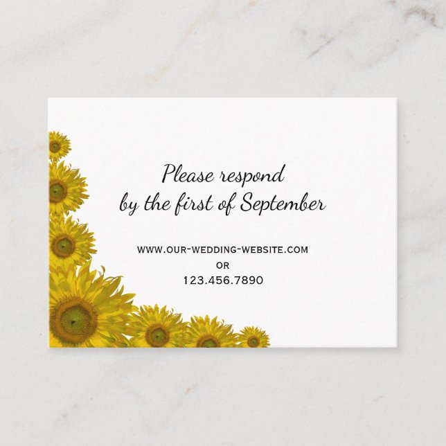 Yellow Sunflower Edge Wedding RSVP Response Card (Front)