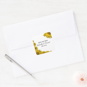 Yellow Sunflower Edge Wedding Save the Date Square Sticker
