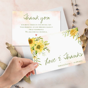 Yellow Sunflower Elegant Love & Thanks Wedding Thank You Card