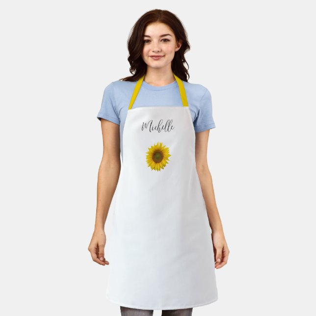 Yellow Sunflower Elegant Personalised Apron (Worn)