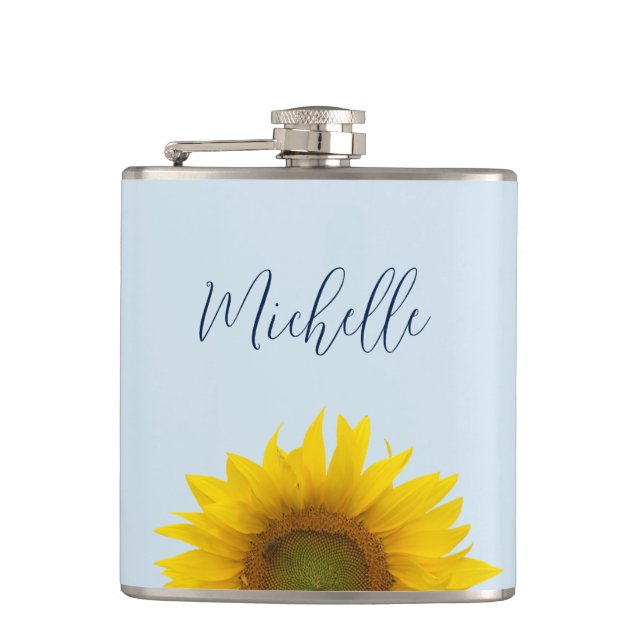 Yellow Sunflower Elegant Personalised  Hip Flask (Front)