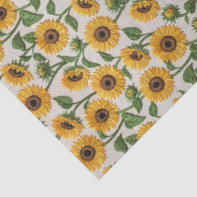 Yellow Sunflower Embroidery Floral Pattern Tissue Paper (Detail)