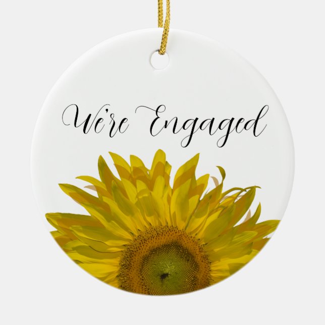 Yellow Sunflower Engagement Ceramic Tree Decoration (Front)