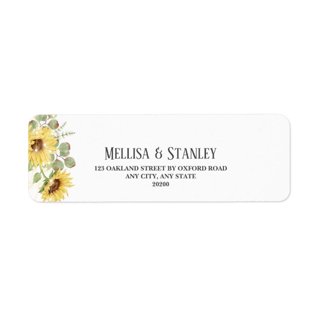 Yellow Sunflower Eucalyptus Wedding Return Address Label (Front)