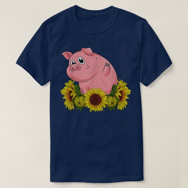 Yellow Sunflower Farm Animal Lover Farmer Piglet C T-Shirt (Design Front)
