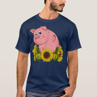 Yellow Sunflower Farm Animal Lover Farmer Piglet C T-Shirt