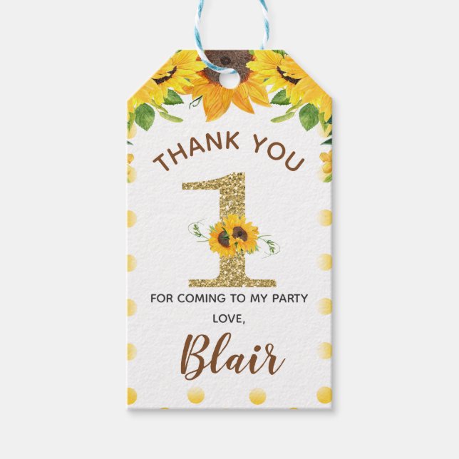 Yellow Sunflower First Birthday Favor Tag (Front)