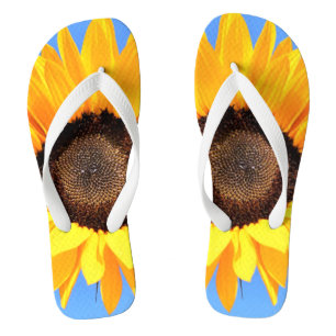 Yellow Sunflower Flip Flops Blue Sky