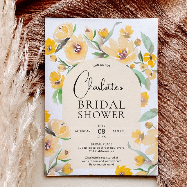 Yellow sunflower floral arch chic bridal shower invitation (Creator Uploaded)