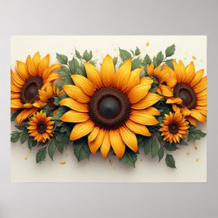 Yellow Sunflower Floral Art Poster