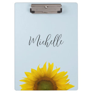 Yellow Sunflower Floral Blue  Clipboard