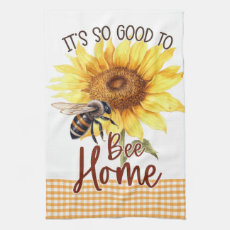Yellow Sunflower Floral Gingham Bee Happy Sunshine Tea Towel