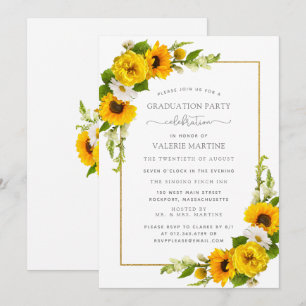 Yellow Sunflower Floral Graduation Party Invitation