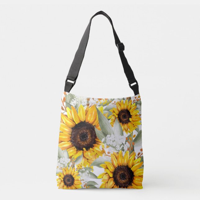 Yellow Sunflower Floral Rustic Fall Flower Crossbody Bag (Front)