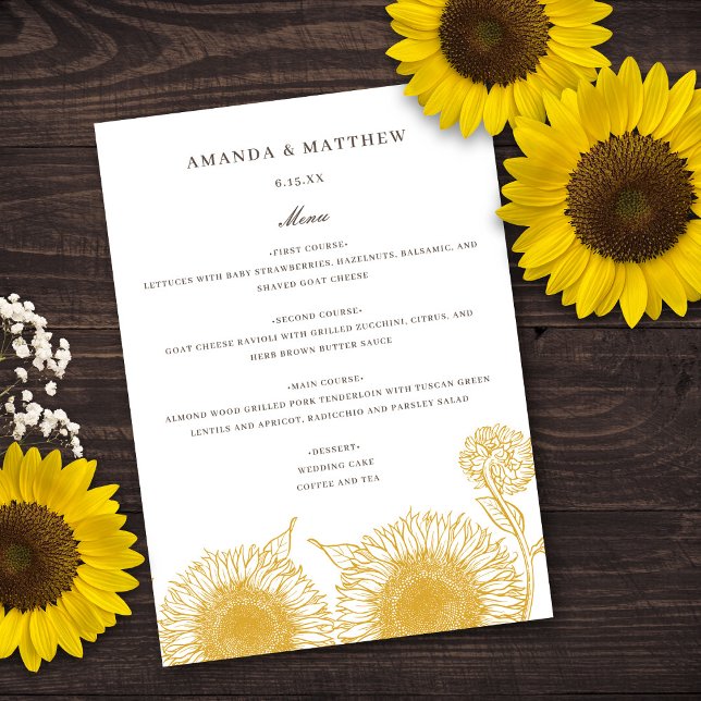 Yellow Sunflower Floral Summer Autumn Fall Wedding Menu (Creator Uploaded)