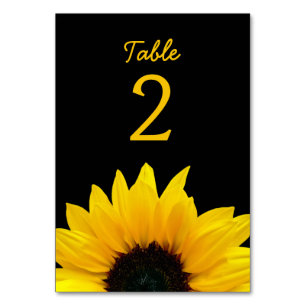 Yellow Sunflower Flower Black Wedding Table Number