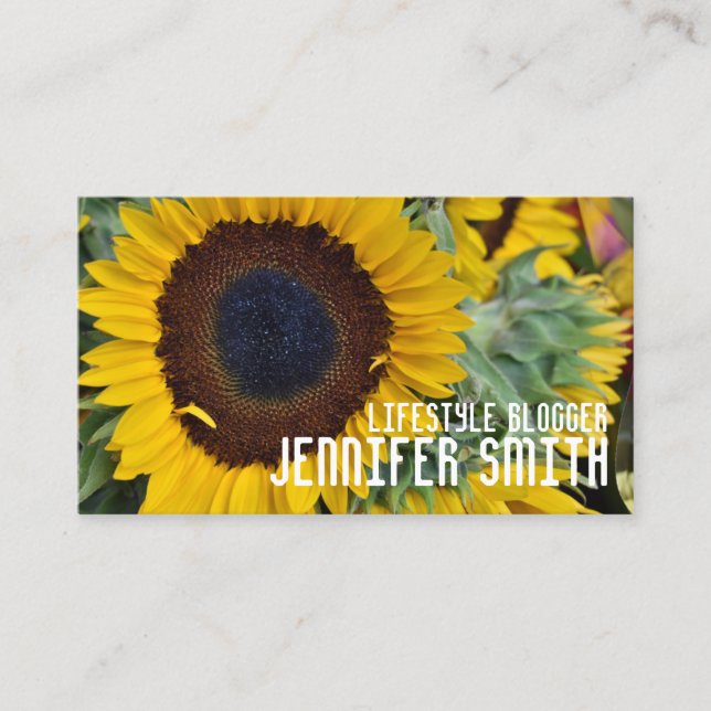 Yellow Sunflower Flower Floral Garden Nature Photo Business Card (Front)