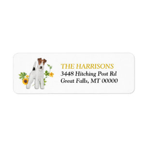 Yellow Sunflower Fox Terrier Dog Return Address Label